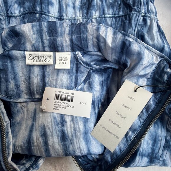 Chico's Zenergy Rain Water Isle Jacket Size 0 Blue White Tie-Dye Zip Front New - Picture 3 of 8